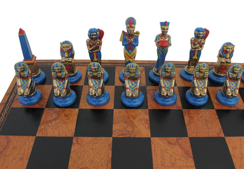 Italfama Egyptian Metal Chess Set, Hand-Painted, 40cm Faux Leather Board