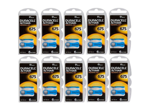 60x Duracell 675 Hearing Aid Batteries Zinc Air 1.45V Mercury Free