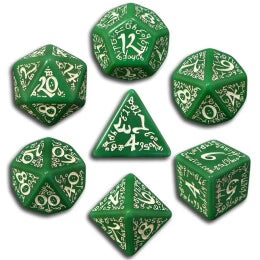 Q-Workshop Elvish Dice Set Green White 7-Die Polyhedral DND RPG