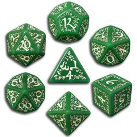 Q-Workshop Elvish Dice Set Green White 7-Die Polyhedral DND RPG