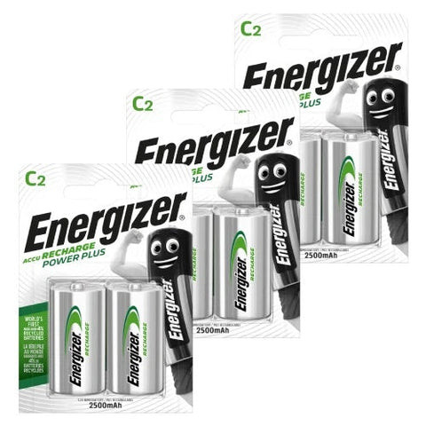 6x Energizer C Rechargeable Batteries Power Plus NiMH 2500mAh 1.2V