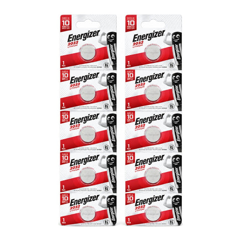 10x Energizer CR2032 3V lithium coin cell batteries, 2 strips of 5