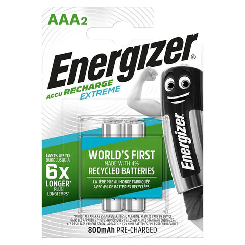 2x Energizer Recharge Extreme AAA HR03 NiMH 1.2V 800mAh Batteries