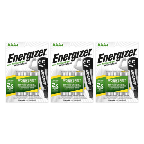 12x Energizer Recharge Universal AAA 500mAh NiMH Batteries
