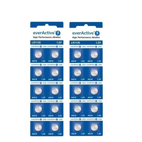 20x EverActive LR54 LR1130 AG10 1.5V Alkaline Button Cell Batteries