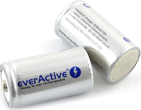 2x EverActive D Size NiMH Rechargeable Batteries 9000mAh 1.2V Professional