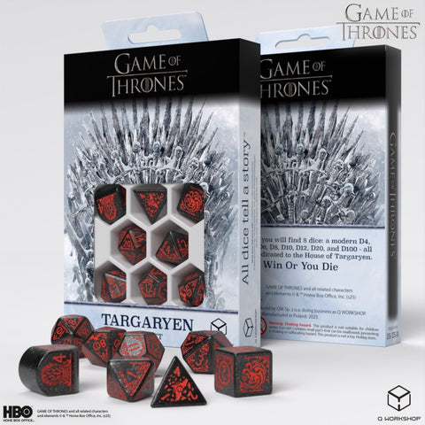 Game of Thrones Targaryen Dice Set by Q-Workshop, 8-Die Polyhedral Black/Red