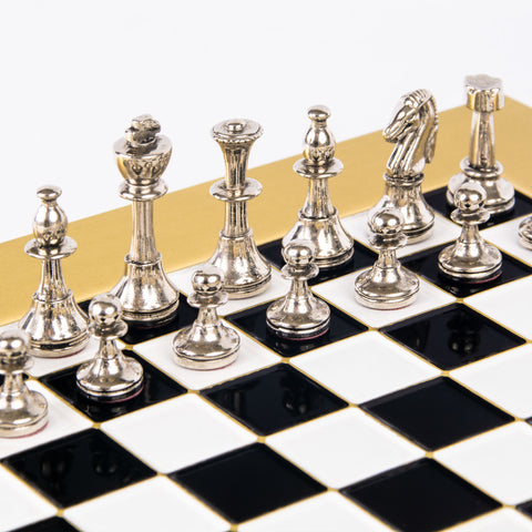 Classic Metal Staunton Chess Set Gold & Silver Chessmen 28Cm Manopoulos S32Bla