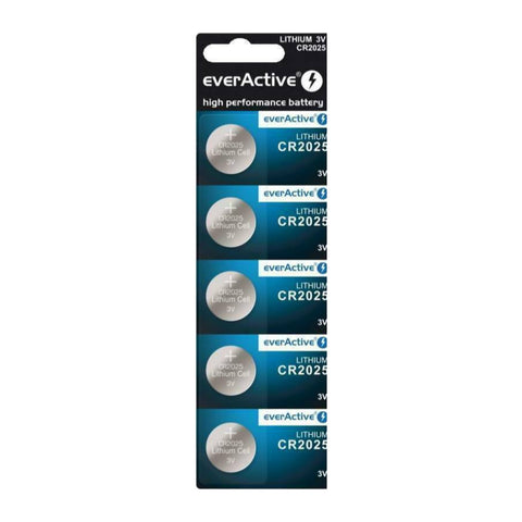 EverActive CR2025 3V Lithium Coin Cell Batteries 5-Pack