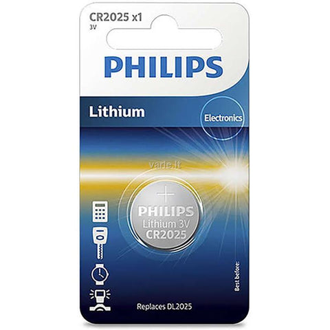 1x Philips CR2025 3V Lithium Coin Cell Battery for Watches & Electronics
