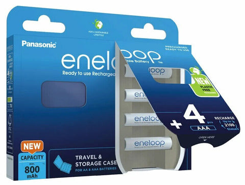 4x Panasonic Eneloop AAA 2000mAh Rechargeable Batteries with Storage Case