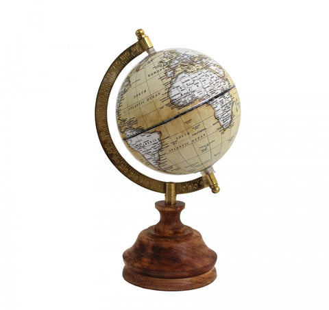 Italfama Desktop World Globe Brown Map Wooden Base 26cm Made in Italy