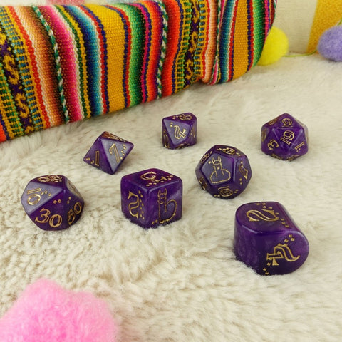 Llama Dice Set Zippy 7 Polyhedral RPG Dice Shimmer Purple Gold Q-Workshop