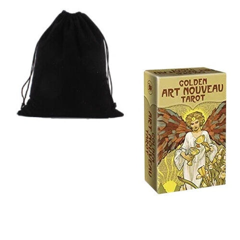 Golden Art Nouveau Tarot Mini Deck with Velvet Bag by Lo Scarabeo