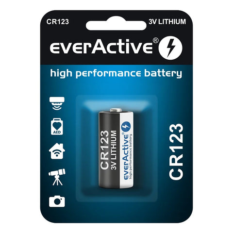 1x everActive CR123A 3V Lithium Battery for Camera Flashlight Alarm