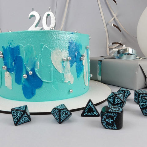 Q-Workshop 20 Years Elvish Dice Set Black & Turquoise Limited Edition S20Y01