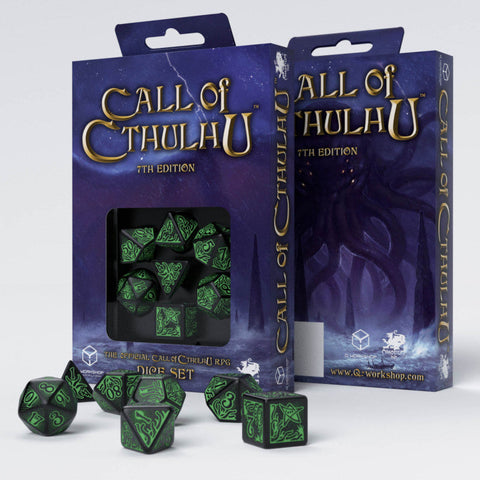 Q-Workshop Call of Cthulhu 7E Black & Green RPG Dice Set (7 Polyhedral)