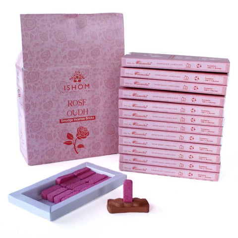 Ishom Rosewood Incense Smudge Bricks with Terracotta Burner, 15-Pack
