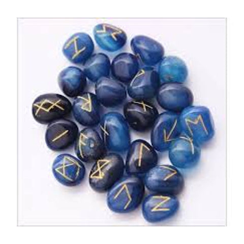 Blue Onyx Rune Set with Bag & Guide Lo Scarabeo Divination Stones