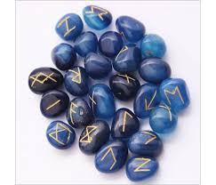Blue Onyx Rune Set with Bag & Guide Lo Scarabeo Divination Stones