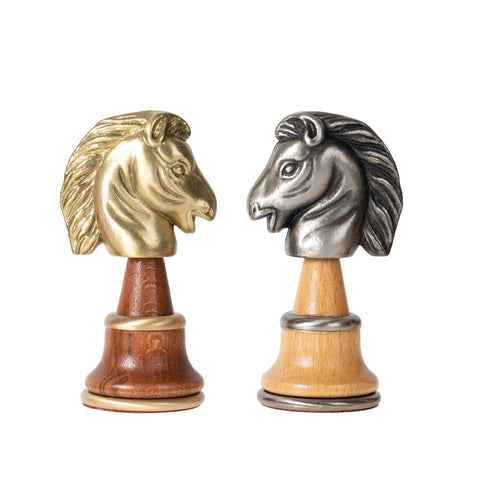 Italfama XL Metal/Wood Chess Set w/ Table & Backgammon, Gold/Silver, Italy