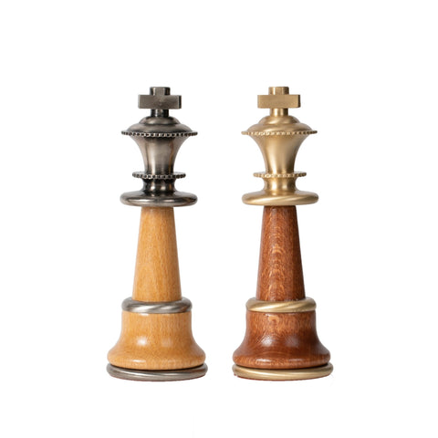 Italfama XL Metal/Wood Chess Set w/ Table & Backgammon, Gold/Silver, Italy
