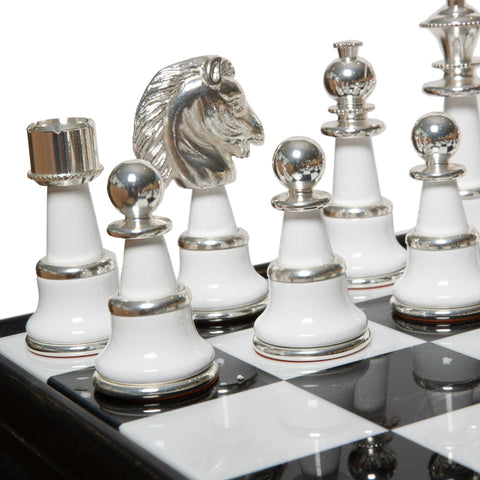 Italfama Brass Chess Set with Alabaster Board 5" King Handmade Italy