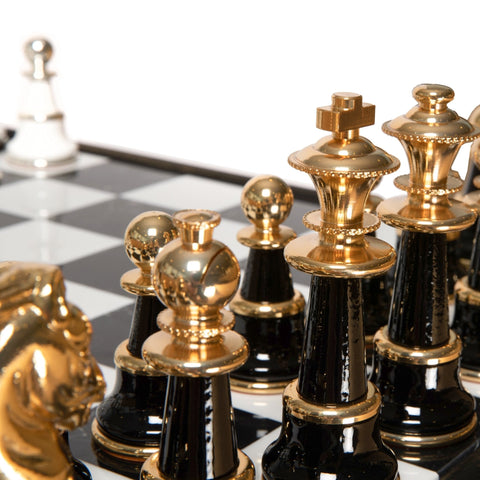 Italfama Brass Chess Set with Alabaster Board 5" King Handmade Italy