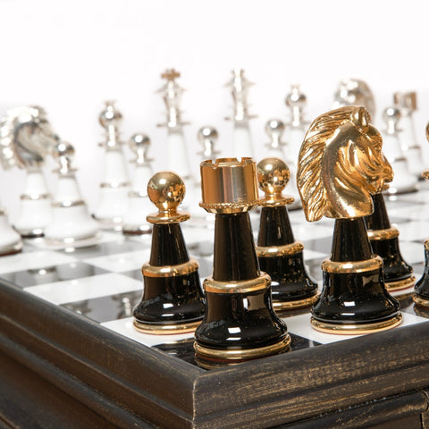 Italfama Brass Chess Set with Alabaster Board 5" King Handmade Italy