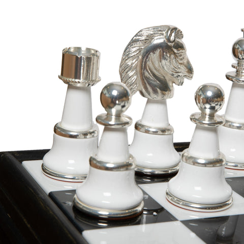 Italfama Brass Chess Set with Alabaster Board 5" King Handmade Italy