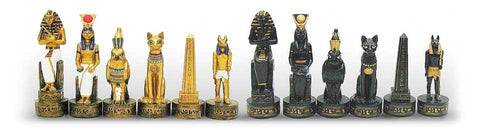 Ancient Egypt Chess Set Hand-Painted Resin, Wooden Board w/ Storage, Italfama