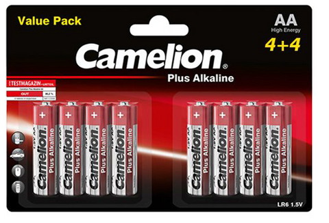 8x Camelion Plus AA 1.5V Alkaline Batteries LR6 MN1500 Long Lasting