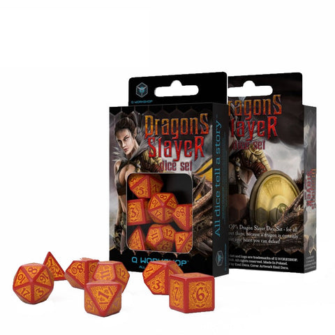 Q-Workshop Dragon Slayer Red Orange RPG Dice Set for DnD, 7pc