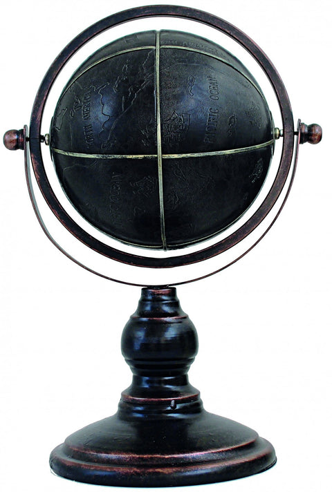 Italfama Black Faux Leather Desk Globe 42cm with Red Accents, Made in Italy