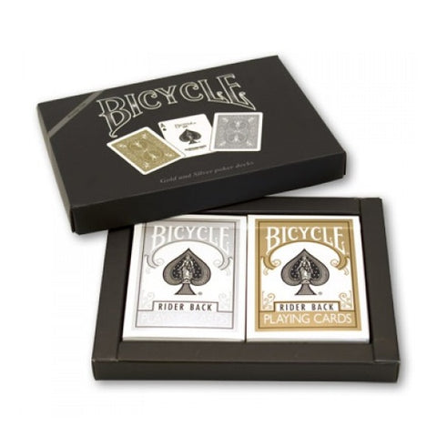 2x Bicycle Prestige Line Poker Playing Cards Deck Set Gold & Silver
