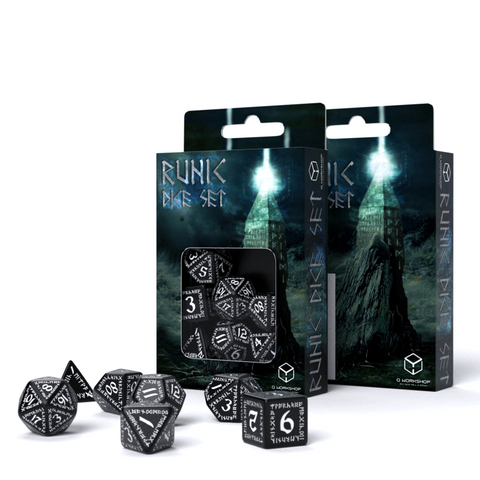 Q-Workshop Runic Black & White 7-Dice Set for DnD RPG Tabletop Games