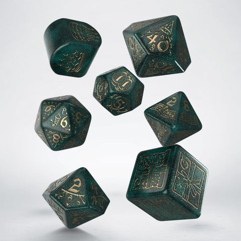 Q-Workshop Happy Birthday Balloons 7pc RPG Dice Set Shimmer Green Gold