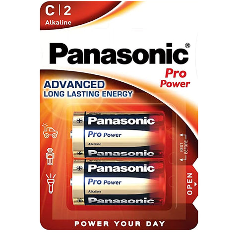 2 Panasonic Alkaline Pro Power C Lr14 Batteries 1.5V Baby R14 Mn1400 Am2 E93 NEW