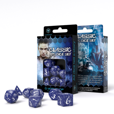 Q-Workshop Classic RPG Dice Set 7-Die Cobalt & White Polyhedral