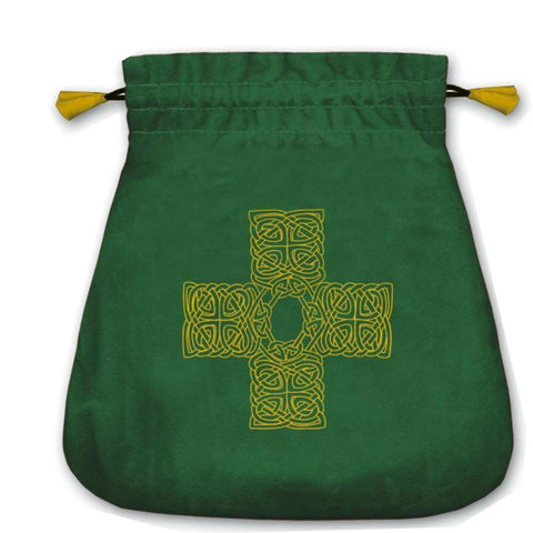 Celtic Cross Green Satin Tarot Card Drawstring Bag by Lo Scarabeo