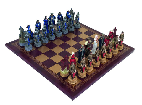 Italfama King Arthur Resin Chess Set with Faux Leather Board, Hand Painted