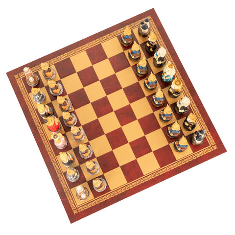 Italfama Cats vs Dogs Hand Painted Resin Chess Set Faux Leather Board