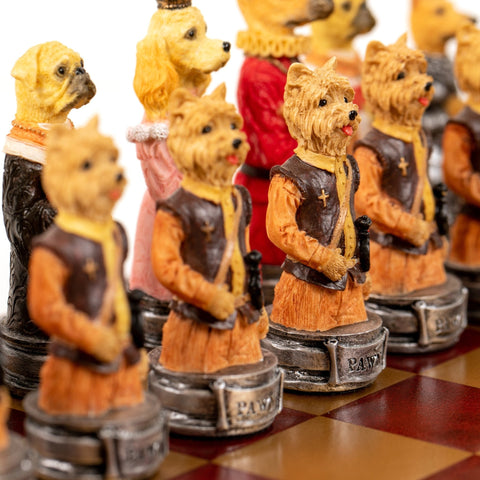 Italfama Cats vs Dogs Hand Painted Resin Chess Set Faux Leather Board