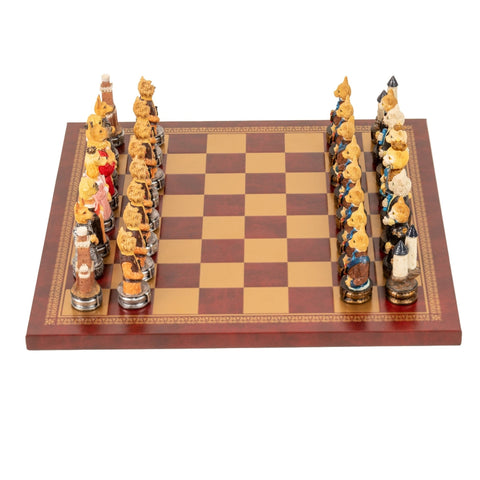 Italfama Cats vs Dogs Hand Painted Resin Chess Set Faux Leather Board