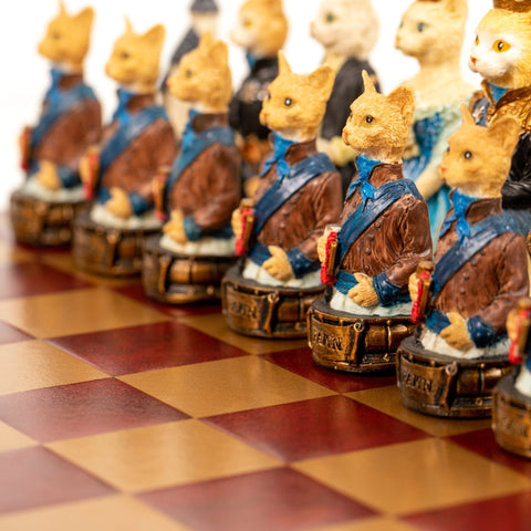 Italfama Cats vs Dogs Hand Painted Resin Chess Set Faux Leather Board