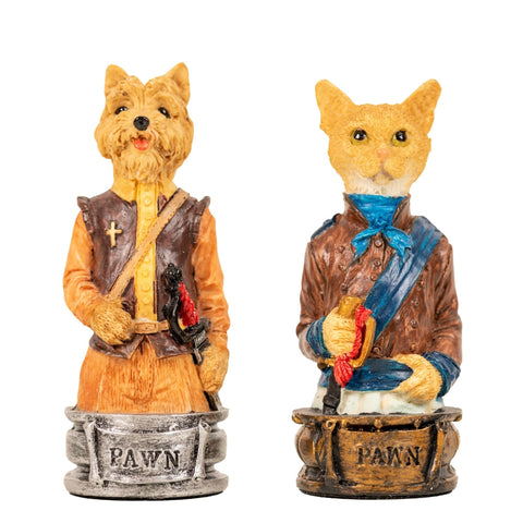 Italfama Cats vs Dogs Hand Painted Resin Chess Set Faux Leather Board