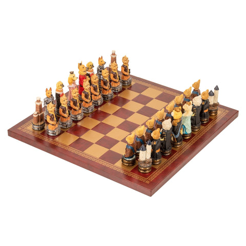 Italfama Cats vs Dogs Hand Painted Resin Chess Set Faux Leather Board