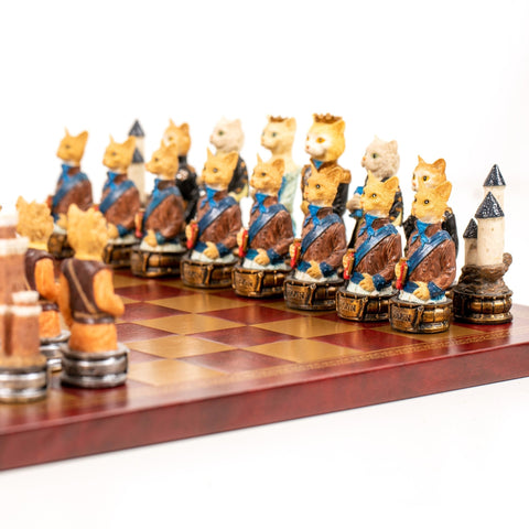 Italfama Cats vs Dogs Hand Painted Resin Chess Set Faux Leather Board