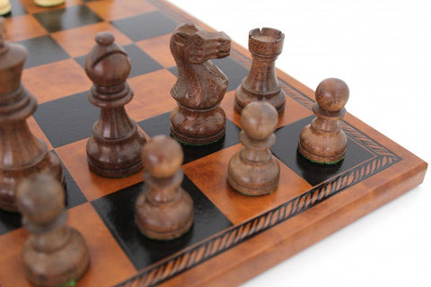 Italfama Hand-Carved Wooden Chess Set 40cm Faux Leather Board Made in Italy