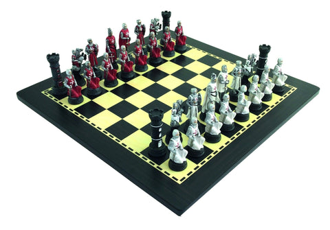 Italfama Crusaders Chess Set Hand-Painted Resin 40x40cm Wood Board Made in Italy